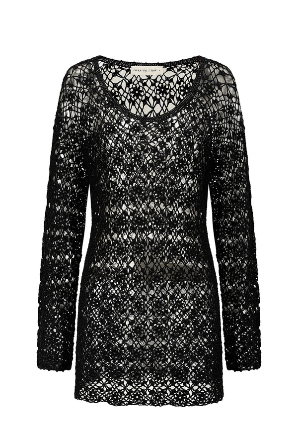 SWAYING 25 Autumn and Winter Crochet Silk Cotton Top SW-SW25AW1T16C4S2-HEILAN Black